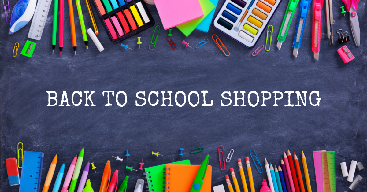 school supplies sitting on a chalk board