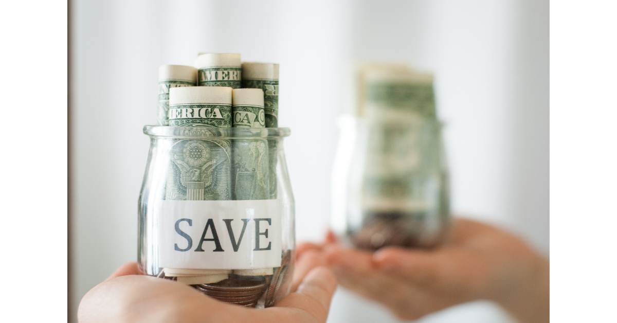 Jar marked SAVE with money in it