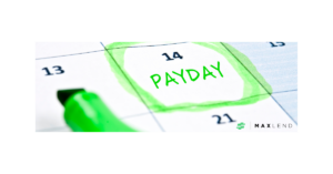 A picture of a calendar with a date circled with green marker. The marker is laying on top of the calendar, and it says PAYDAY on the date. This implies that someone is looking forward to payday and it relates to this article, Getting Paid Twice a Month.