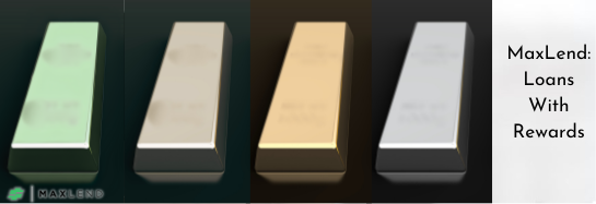 Four bricks are lying next to each other. From left to right, these bricks are green, silver, gold, and platinum. They represent MaxLend Loans With Rewards.