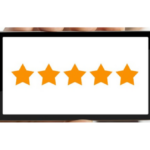 A picture of a cell phone screen, and on the screen are 5 yellow stars, indicating that the person looked up a good review. This relates to the article, which discusses reading MaxLend reviews.