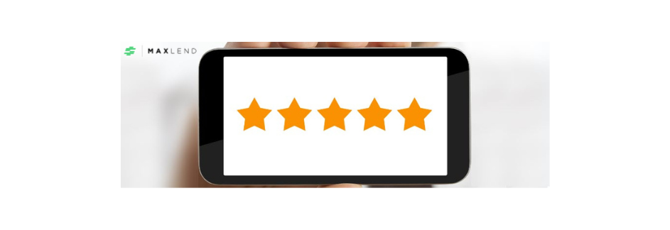 A picture of a cell phone screen, and on the screen are 5 yellow stars, indicating that the person looked up a good review. This relates to the article, which discusses reading MaxLend reviews.