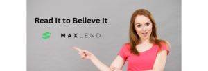 A red haired woman in a pink shirt is pointing up to where it says "Read It to Believe It" with the MaxLend logo beneath it, indicating the article discusses MaxLend Reviews.