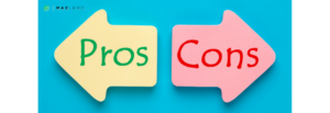 A yellow arrow pointing left says "Pros" in green letters and a pink arrow on the right says "Cons." The MaxLend logo is in the top corner. This indicates that the piece is about the Pros and Cons of Installment Loans.