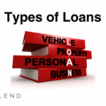 Stack of red books labeled “Vehicle,” “Property,” “Personal,” and “Business” under the heading “Types of Loans.” The MaxLend logo appears in the corner on a clean white background.